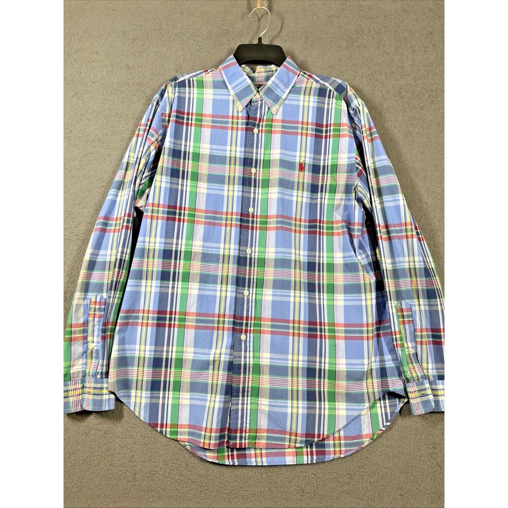 Polo Ralph Lauren Men's Shirt L Multi Plaid Blue Classic Fit Button Up - Picture 2 of 9